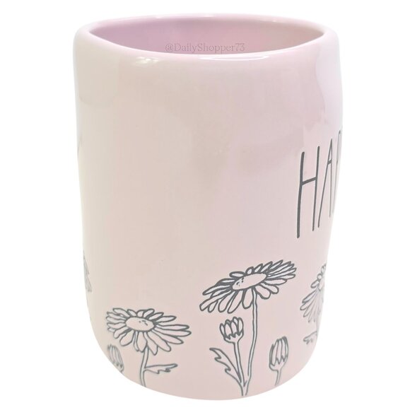 Rae Dunn "Happiness" Blush Pink Floral Ceramic Coffee Mug - Picture 3 of 5